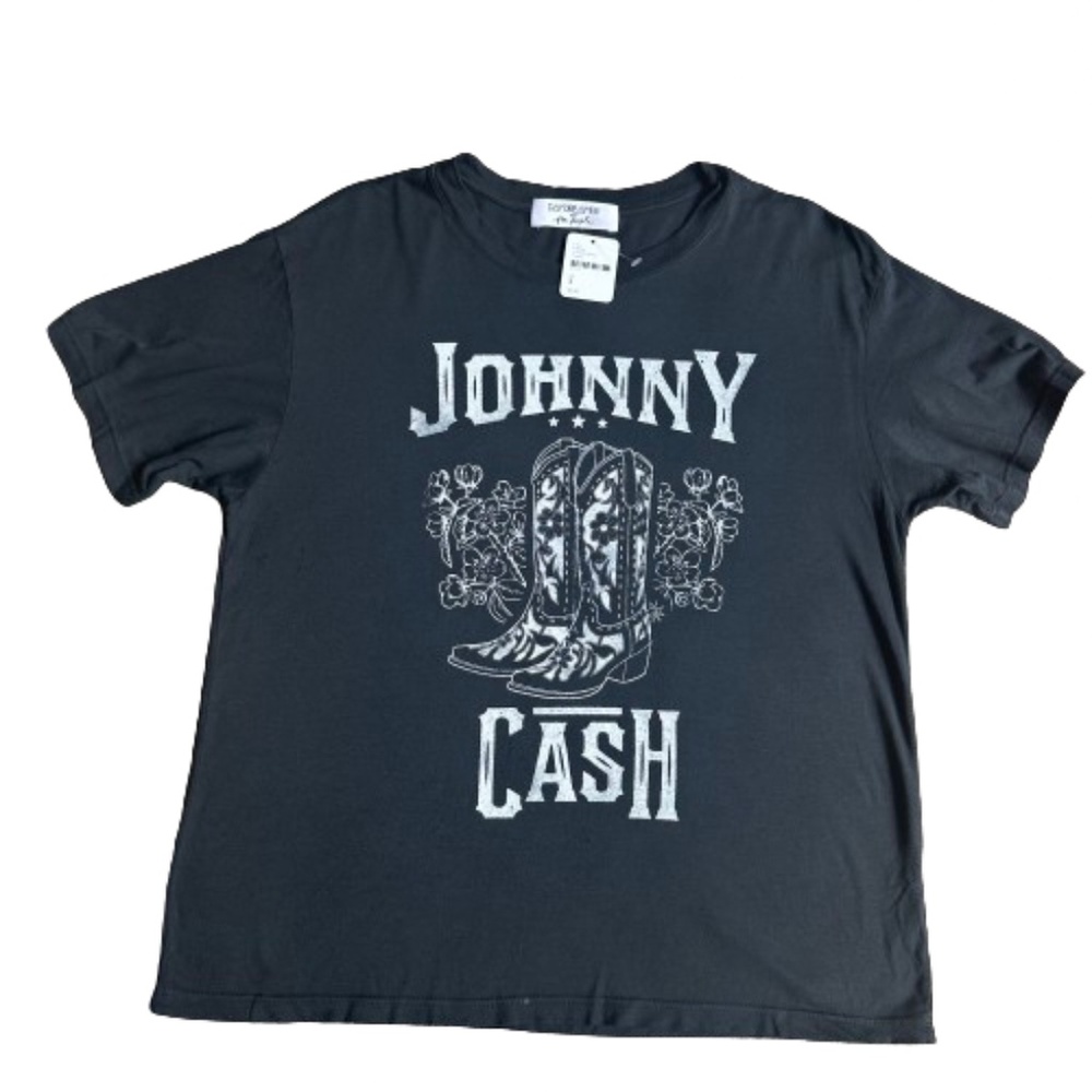 NWT Daydreamer Free People Johnny Cash Graphic Band Short Sleeve T Shirt, Black
